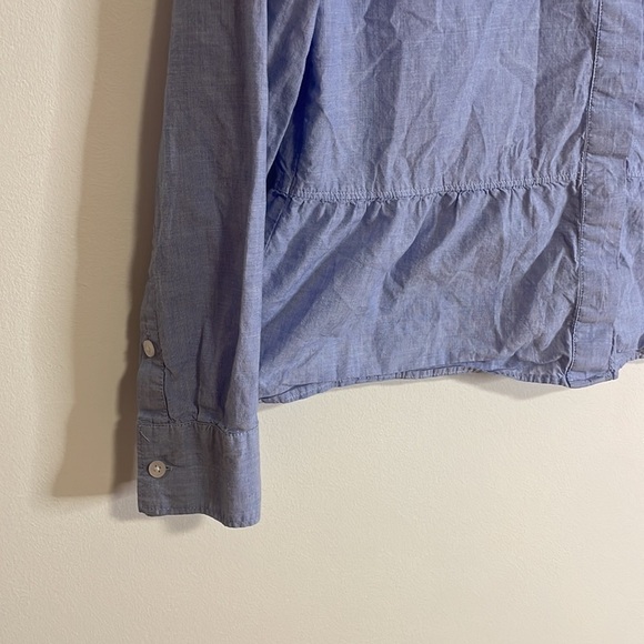 Classic Career Shirt Preppy Madewell Academia Small Blue Ruffle Button Casual - Picture 3 of 10